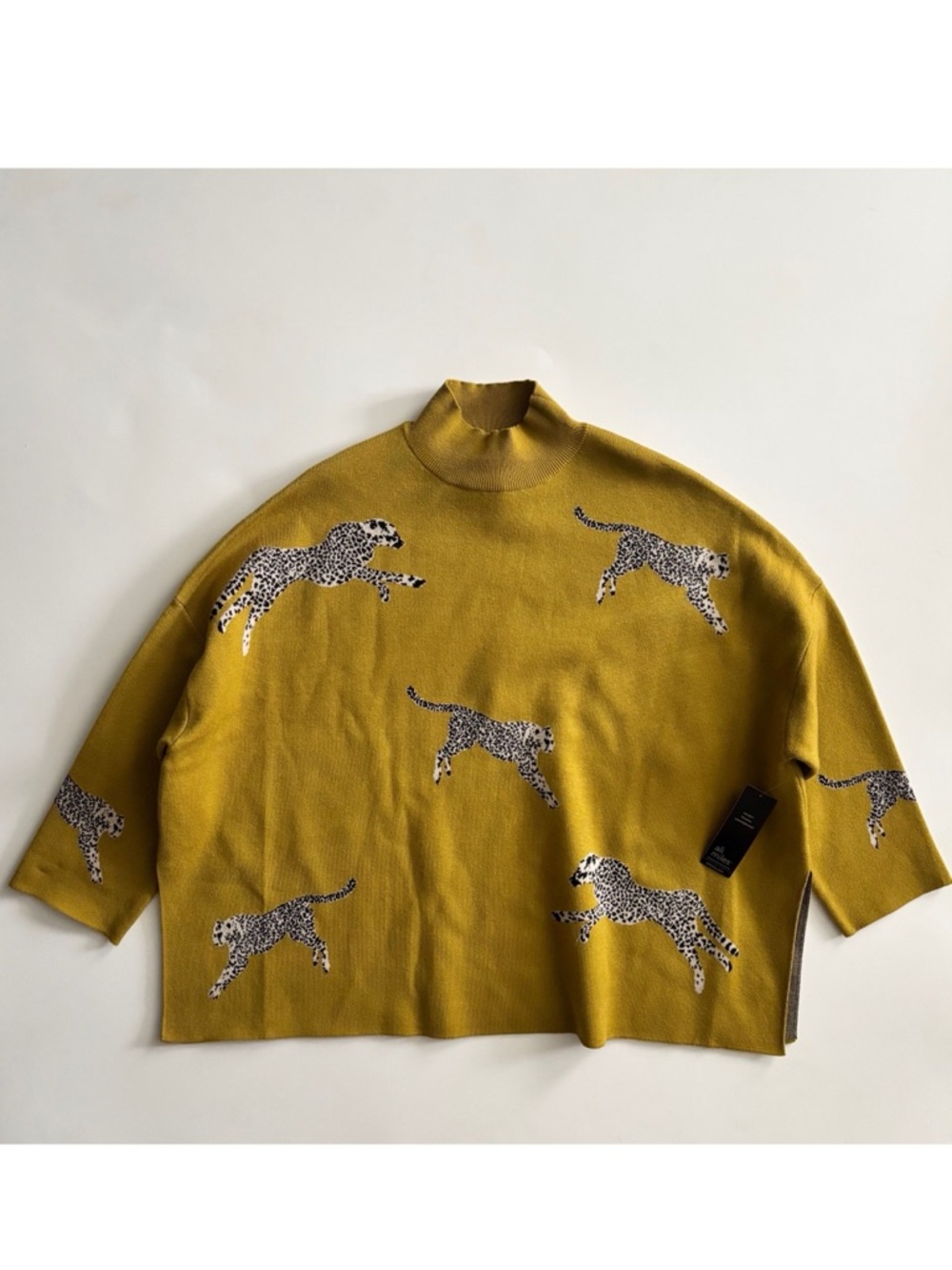 Ali Miles Sweater Animal Jacquard Print Mock Neck Long Sleeve Popover Nwt - Picture 1 of 5